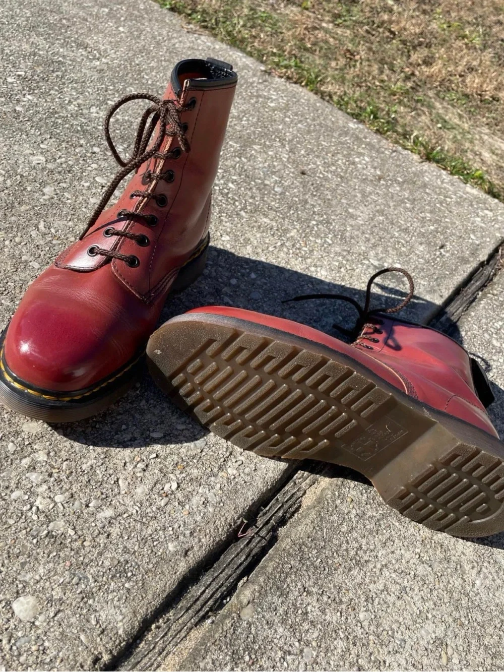 Vintage 1980s Dr. Martens 1460 London Tan Leather Boots UK 9 US 10 Double Stitch